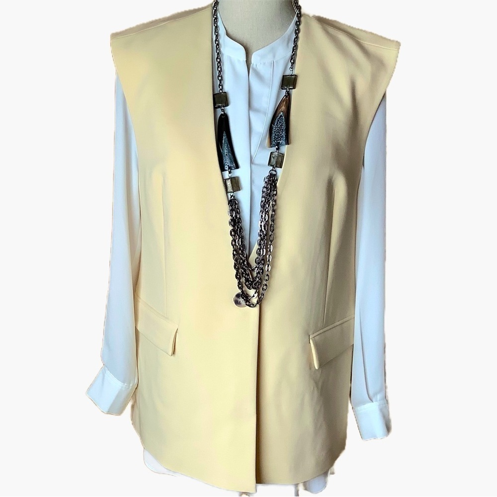 mbyM Butter Cream Collarless Sleeveless Blazer Longline Vest S M